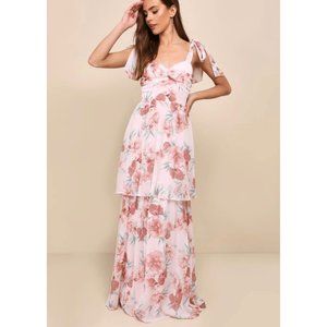 Lulus Phenomenal Poise Light Pink Floral Tie-Strap Tiered Maxi Size Small